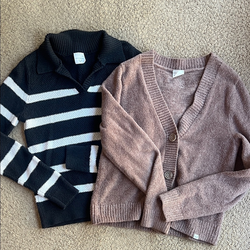 Abercrombie Kids Striped Black and White Sweater & brown soft Cardigan Set